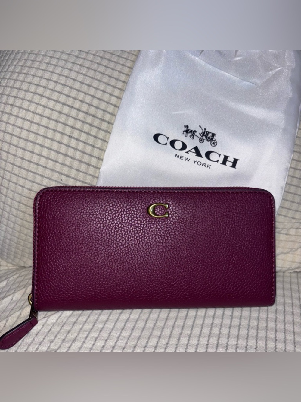 NWT Coach Wine Red Purple C Logo Gold Long Wallet Zip-Around Rare